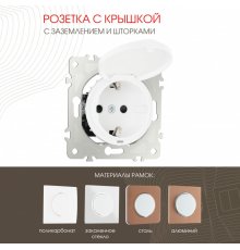 Розетка с заземлением, шторками и защитной крышкой Arte Milano 202.41-1.white