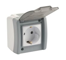 Розетка на 1 пост с заземлением Mono Electric Octans IP54 16А 250В бело-серый 154-020007-117