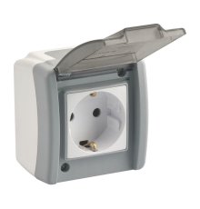 Розетка на 1 пост с заземлением Mono Electric Octans IP54 16А 250В бело-серый 154-020007-117