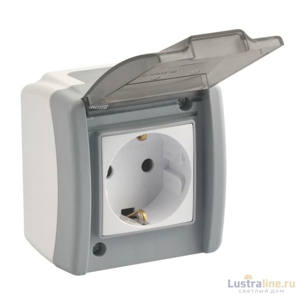 Розетка на 1 пост с заземлением Mono Electric Octans IP54 16А 250В бело-серый 154-020007-117
