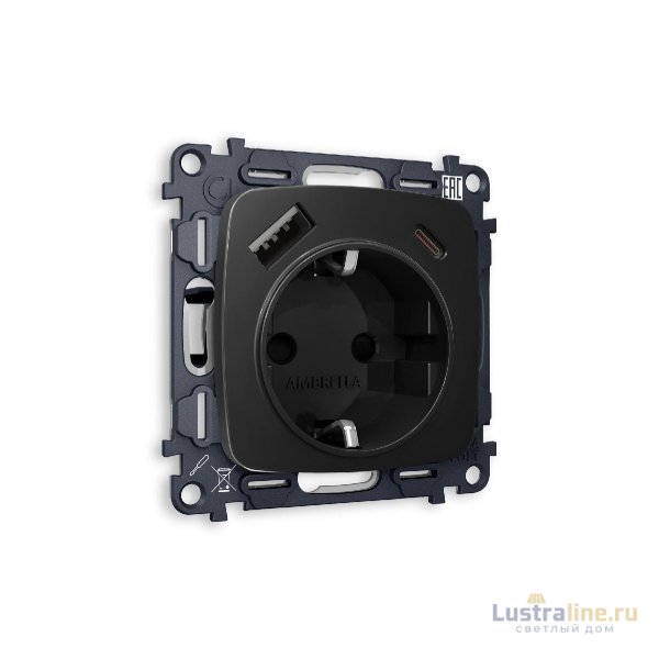 Комплект механизма розетки 2USB A+C 20W (быстрая зарядка) с/з Ambrella Volt Omega MO810010