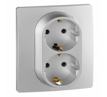 Розетка 2X2К+З Legrand Etika 16A 250V с/з винтовой зажим немецкий стандарт алюминий 672423