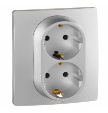 Розетка 2X2К+З Legrand Etika 16A 250V с/з винтовой зажим немецкий стандарт алюминий 672423