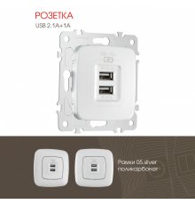 Розетка USB 2.1А+1А Arte Milano 205.46-1.silver