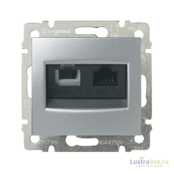 Розетка комбинированная RJ11+RJ45 Legrand Valena 6 кат UTP на винтах алюминий 770280