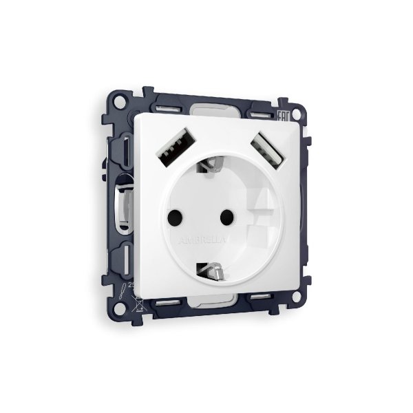 Комплект механизма розетки 2USB A+A 18W (быстрая зарядка) с/з Ambrella Volt Alfa MA109010