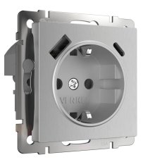 Розетка Werkel с быстрой зарядкой USB Type A+С серебряный рифленый W1171709 4690389176456