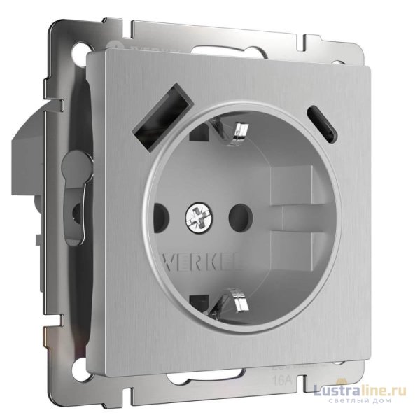 Розетка Werkel с быстрой зарядкой USB Type A+С серебряный рифленый W1171709 4690389176456 Розетка Werkel с быстрой зарядкой USB Type A+С серебряный рифленый W1171709 4690389176456
