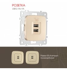 Розетка USB 2.1А+1А Arte Milano 205.46-1.shampan