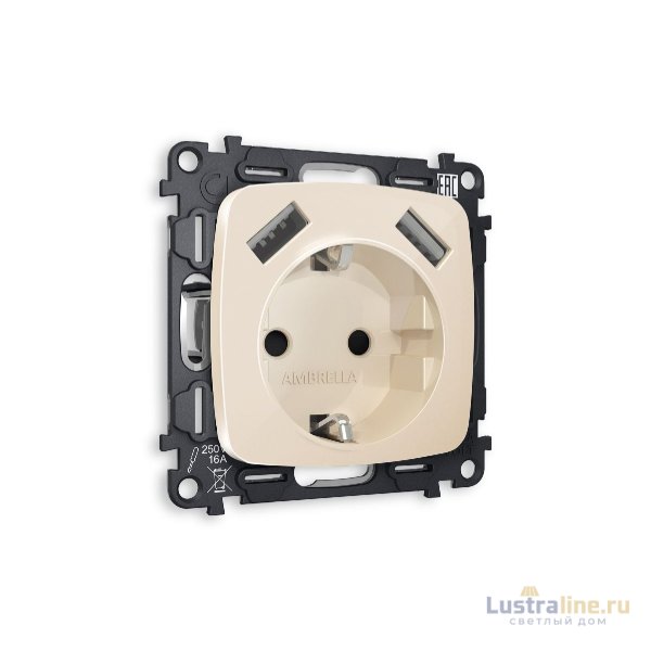 Комплект механизма розетки 2USB A+A 18W (быстрая зарядка) с/з Ambrella Volt Omega MO309010