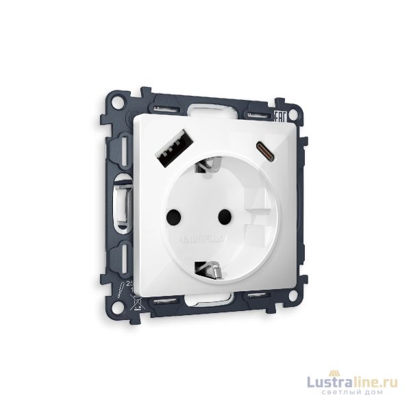 Комплект механизма розетки 2USB A+C 20W (быстрая зарядка) с/з Ambrella Volt Alfa MA110010