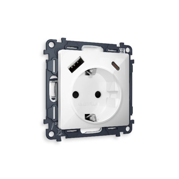 Комплект механизма розетки 2USB A+C 20W (быстрая зарядка) с/з Ambrella Volt Alfa MA110010