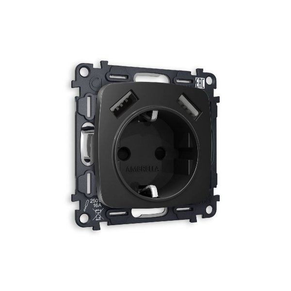 Комплект механизма розетки 2USB A+A 18W (быстрая зарядка) с/з Ambrella Volt Omega MO809010