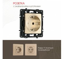 Розетка с заземлением и шторками Arte Milano 217.40-1.shampan