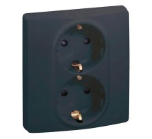 Розетка 2X2К+З Legrand Etika 16A 250V с/з со шторками безвинтовой зажим немецкий стандарт антрацит 672633
