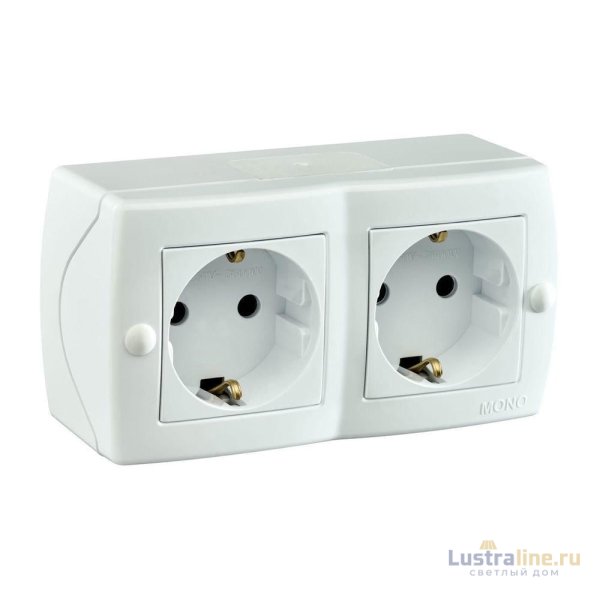 Розетка на 2 поста с заземлением Mono Electric Octans IP20 16А 250В белый 104-010107-120