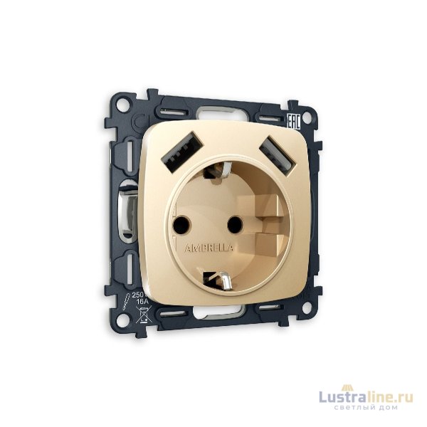 Комплект механизма розетки 2USB A+A 18W (быстрая зарядка) с/з Ambrella Volt Omega MO609010