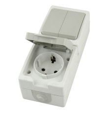 Розетка одноместная с/з + выключатель двухклавишный Stekker Велена PST16-21-54V/10-221-54 49739