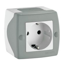 Розетка на 1 пост с заземлением Mono Electric Octans IP20 16А 250В бело-серый 104-020007-117