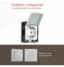 Розетка с заземлением, шторками и защитной крышкой Arte Milano 217.41-1.silver