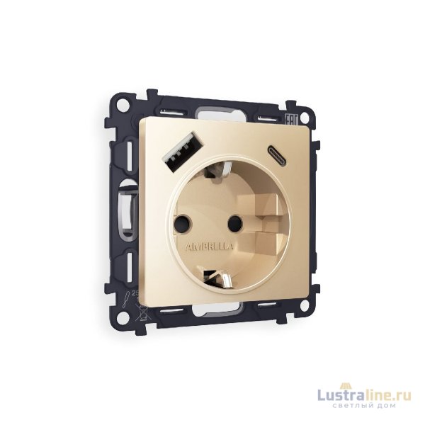 Комплект механизма розетки 2USB A+C 20W (быстрая зарядка) с/з Ambrella Volt Alfa MA610010
