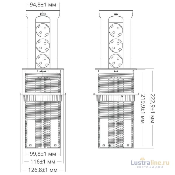 Блок розеток 17 (12 секций и USB type A+C) беспроводная зарядка Mebax 00-00002600