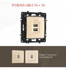 Розетка USB 2.1А+1А Arte Milano 217.46-1.shampan