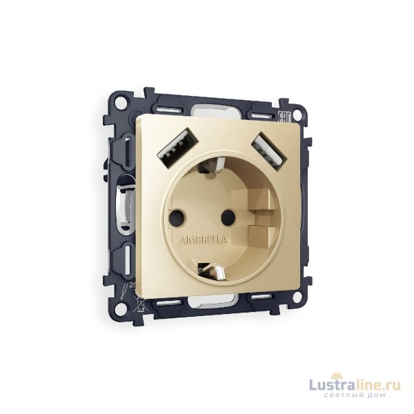 Комплект механизма розетки 2USB A+A 18W (быстрая зарядка) с/з Ambrella Volt Alfa MA609010