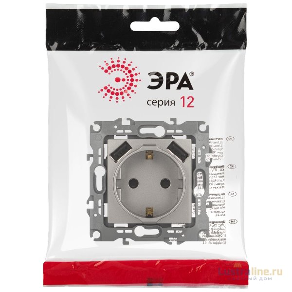 Розетка со шторами и 2 USB Эра 12-4109-16 Б0065729