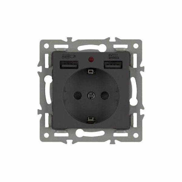 Механизм розетки с USB зарядкой Arlight SCT-MUAA-PL-BK (250V, 16A) 043734