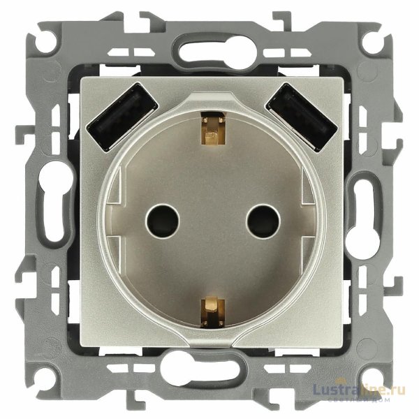 Розетка 2P+E со шторками и 2xUSB Эра 14-4109-04 Б0047870