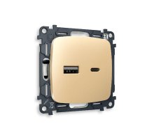 Комплект механизма розетки 2USB A+C 20W (быстрая зарядка) Ambrella Volt Omega MO611010