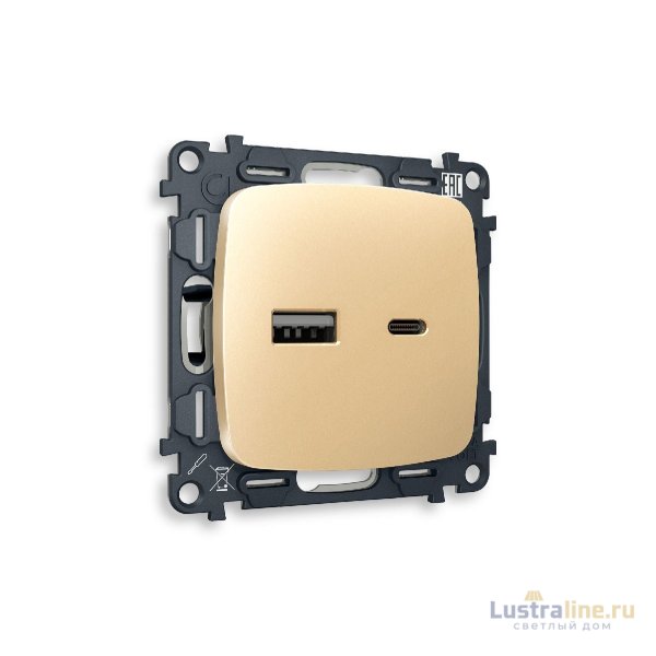 Комплект механизма розетки 2USB A+C 20W (быстрая зарядка) Ambrella Volt Omega MO611010
