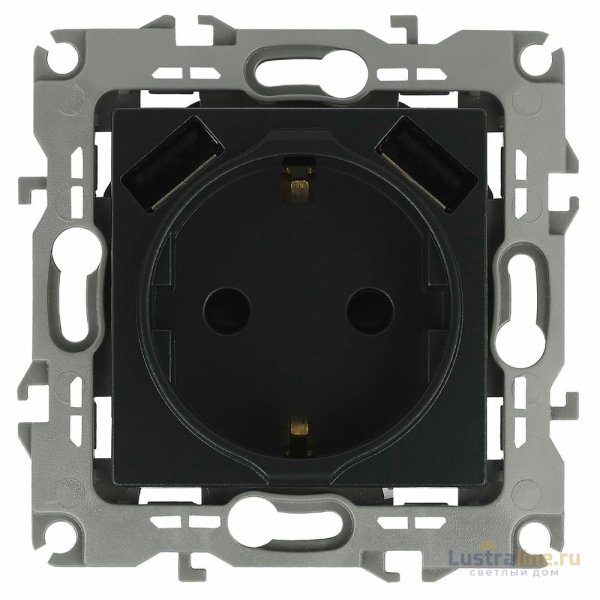 Розетка 2P+E со шторками и 2xUSB Эра 12-4109-05 Б0047844