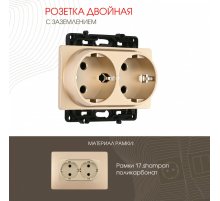 Розетка двойная с заземлением Arte Milano 217.40-2.shampan