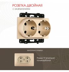 Розетка двойная с заземлением Arte Milano 217.40-2.shampan