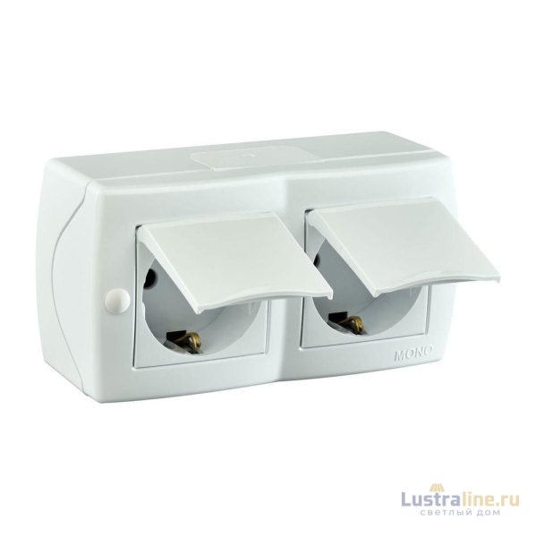 Розетка на 2 поста с заземлением и крышкой Mono Electric Octans IP20 16А 250В белый 104-010101-184