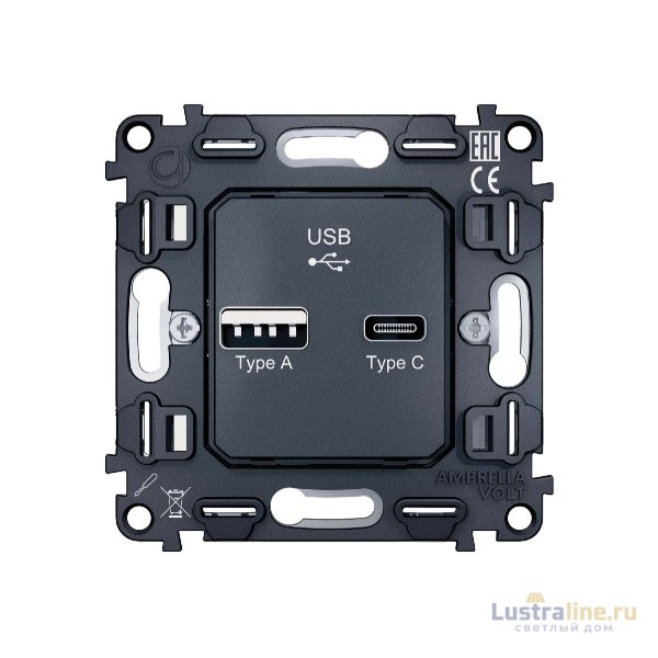 Механизм розетки 2USB A+C 20W (быстрая зарядка) Ambrella Volt Quant VM177