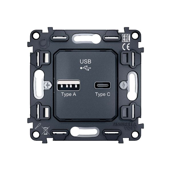 Механизм розетки 2USB A+C 20W (быстрая зарядка) Ambrella Volt Quant VM177