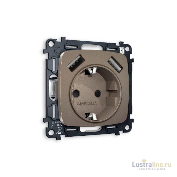 Комплект механизма розетки 2USB A+A 18W (быстрая зарядка) с/з Ambrella Volt Omega MO639010