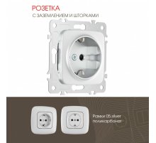Розетка с заземлением и шторками Arte Milano 205.40-1.silver