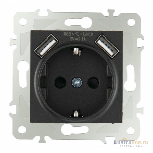 Розетка с заземлением, шторками + USB Arte Milano 203.47-1.black