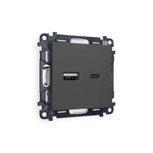 Комплект механизма розетки 2USB A+C 20W (быстрая зарядка) Ambrella Volt Alfa MA911010