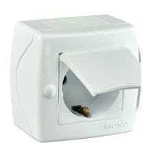 Розетка с заземлением и крышкой Mono Electric Octans IP20 16А 250В белый 104-010107-118