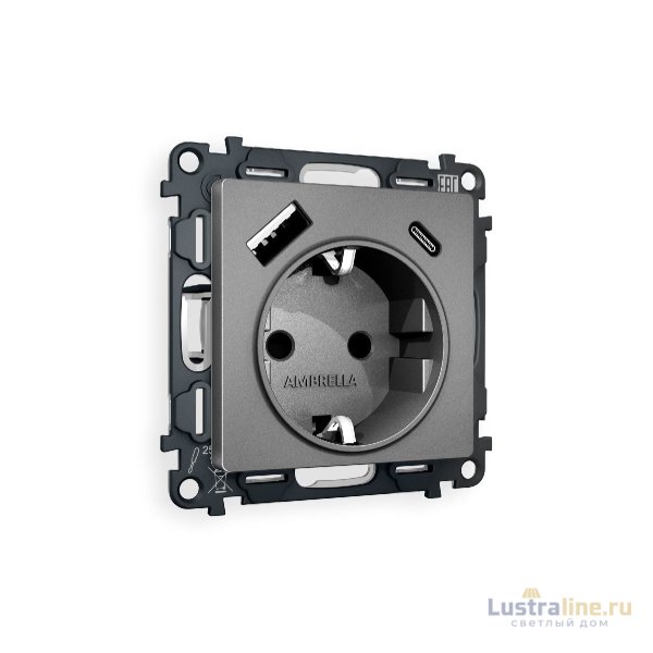 Комплект механизма розетки 2USB A+C 20W (быстрая зарядка) с/з Ambrella Volt Alfa MA660010