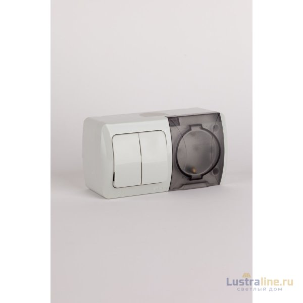 Выключатель двухклавишный + розетка с заземлением ELBI Eva 554-011500-922