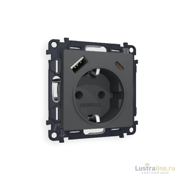 Комплект механизма розетки 2USB A+C 20W (быстрая зарядка) с/з Ambrella Volt Alfa MA910010