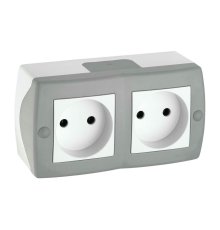 Розетка на 2 поста без заземления Mono Electric Octans IP20 16А 250В бело-серый 104-020006-121