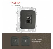 Розетка USB 2.1А+1А Arte Milano 205.46-1.black
