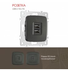 Розетка USB 2.1А+1А Arte Milano 205.46-1.black